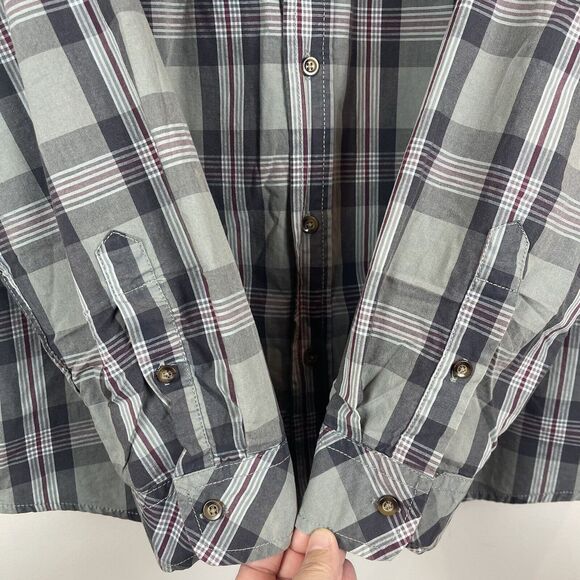 Plugg Mens Button Up Shirt XL Green Gray Long Sleeve Plaid Chest Flap Pockets - Picture 3 of 8